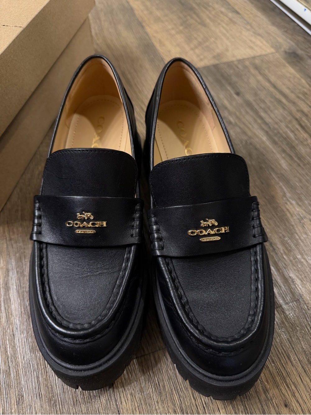 Coach Woman Black Leather Chunky Loafers - Picture 2 of 8